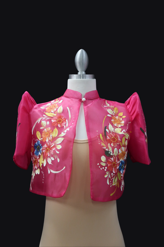 Hand Painted Single Button Bolero - Fuschia Pink