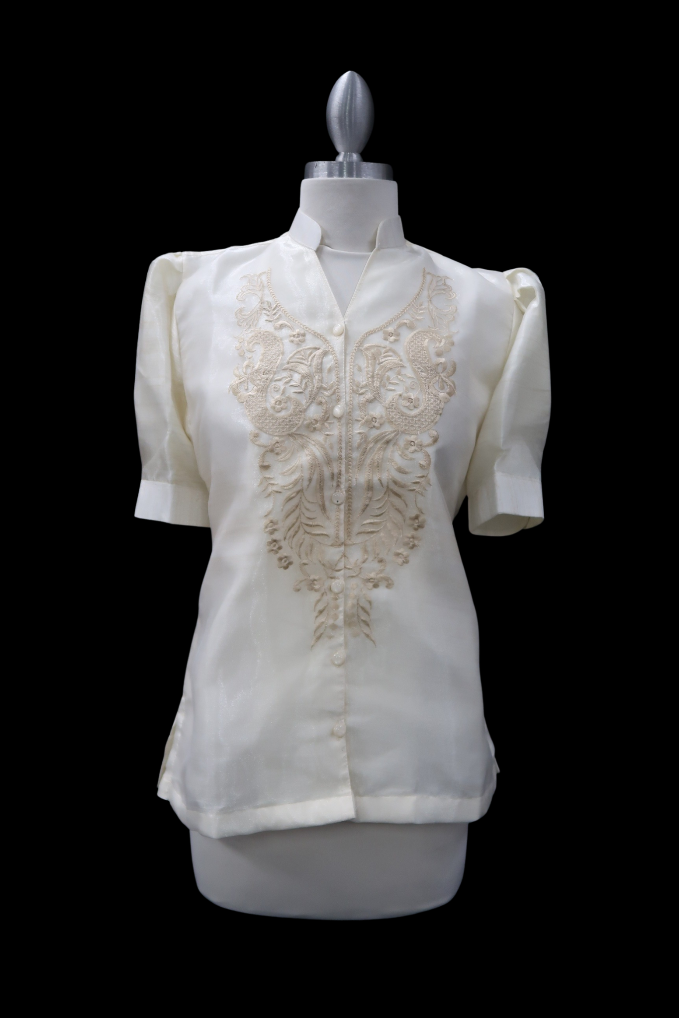 3/4 Puff Sleeve Barong Blouse - Beige