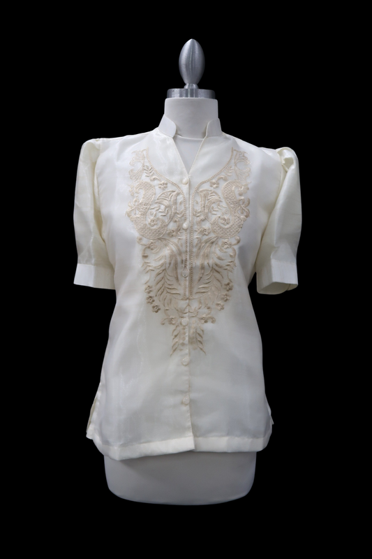 3/4 Puff Sleeve Barong Blouse - Beige
