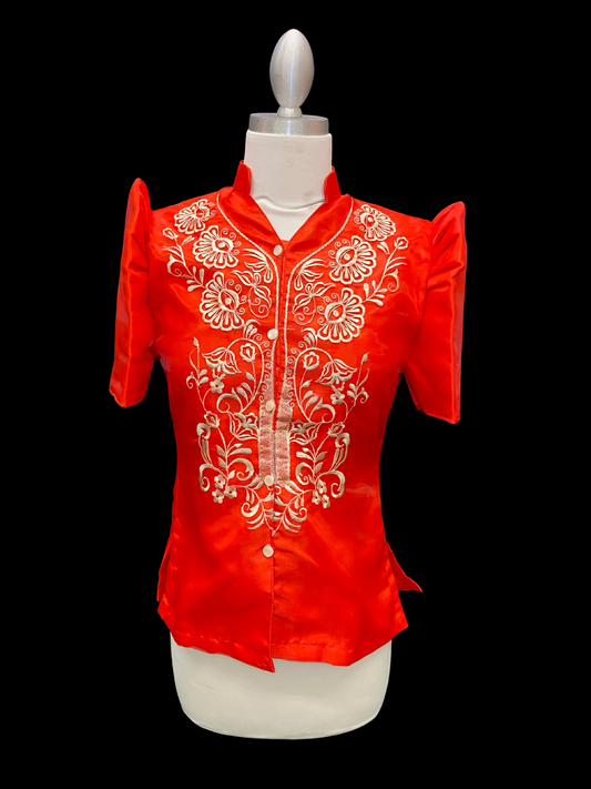 Red Satin Blouse w/ Mestiza Sleeves