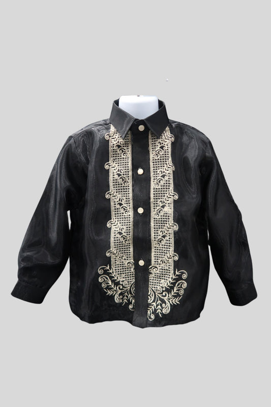 Kids Barong 'Twine' - Black/Beige Organza