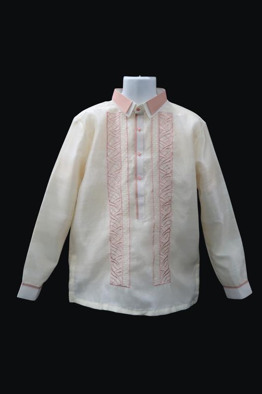 Beige & Old Rose Organza Barong - Linya