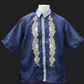 Navy Blue Short Sleeve Organza Barong - Dario