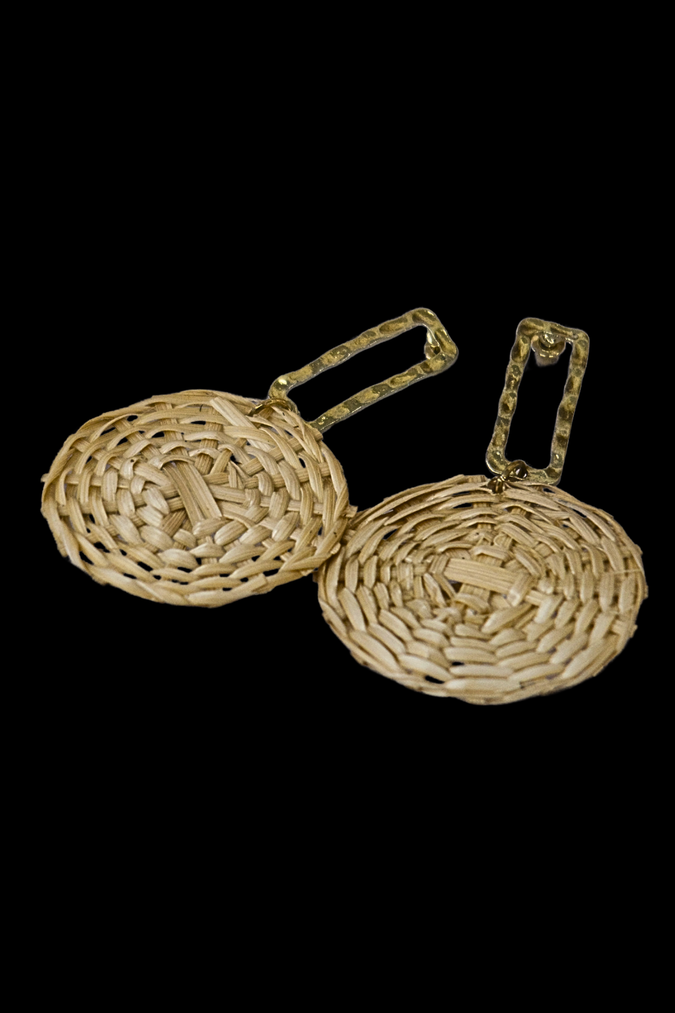 Circle Rattan Earrings - Beige