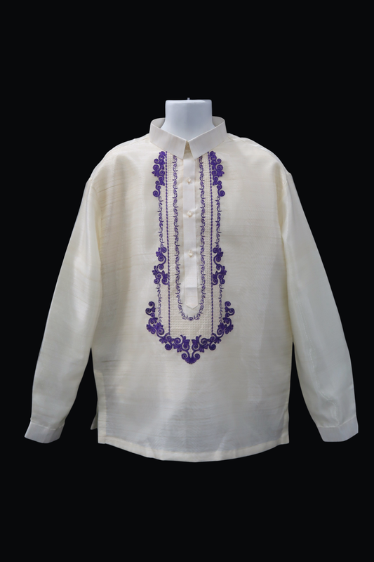Beige & Violet Organza Barong - Ezra