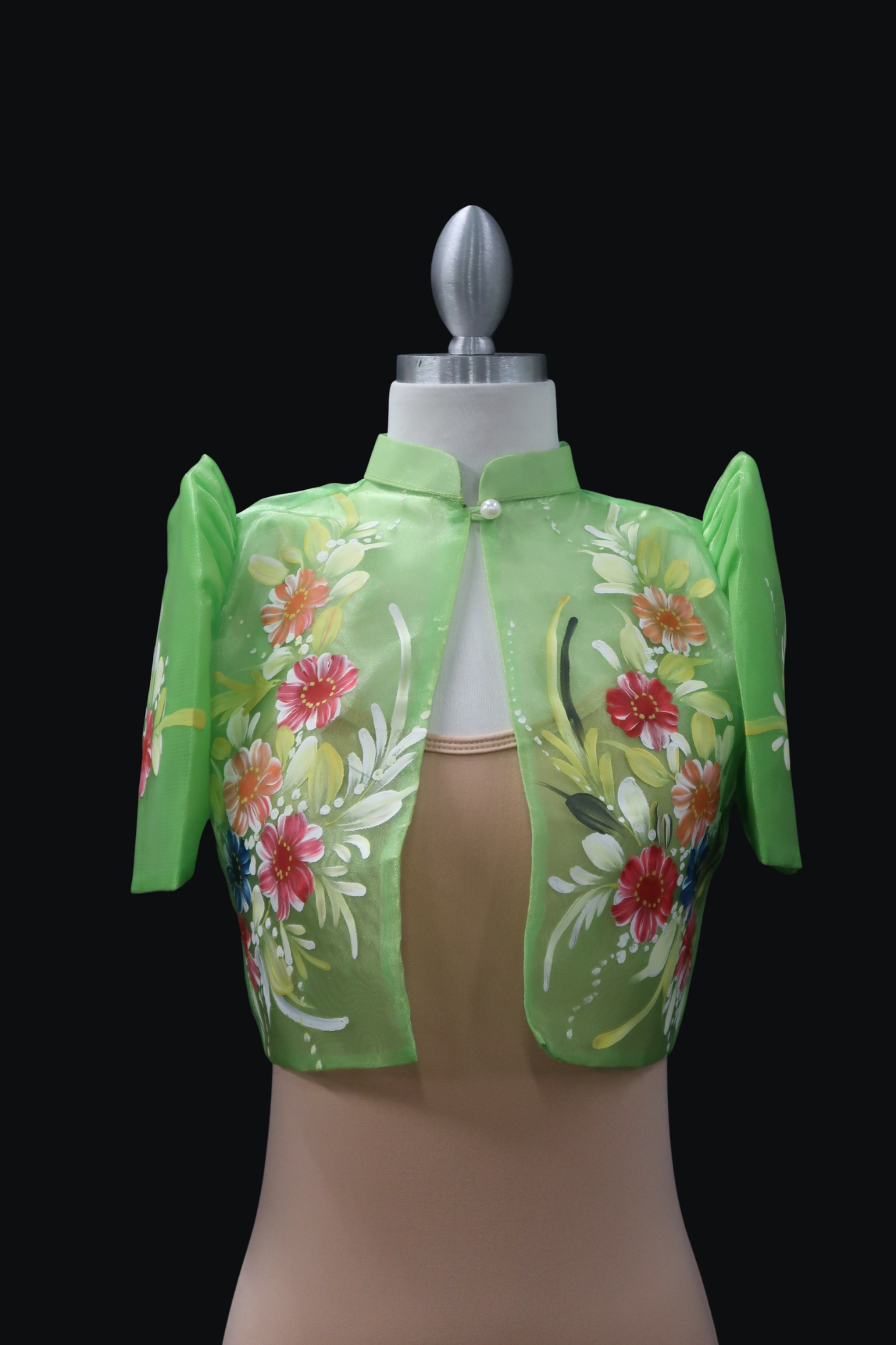 Hand Painted Single Button Bolero - Apple Green