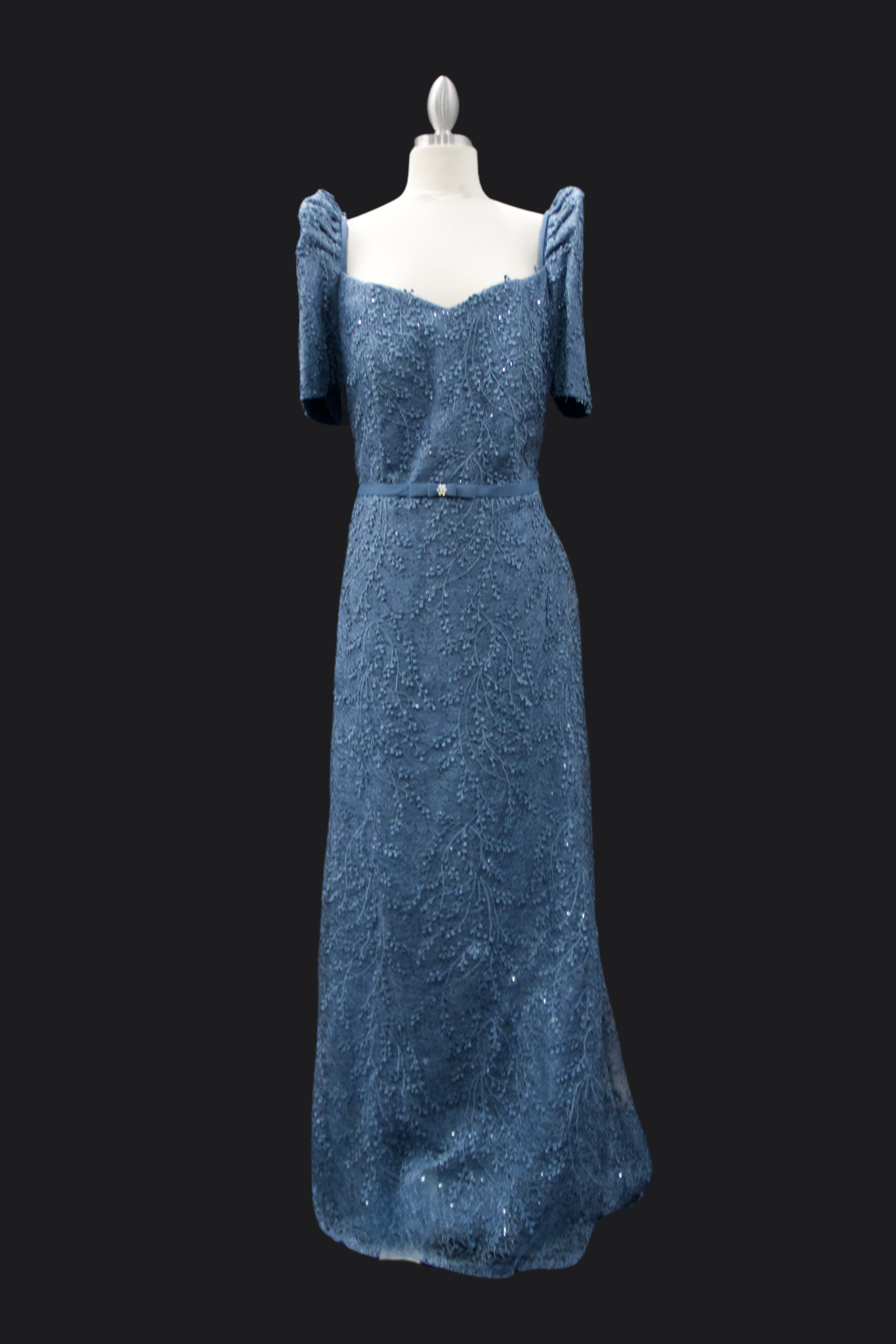 Full Lace Gown with Belt - Dusty Blue