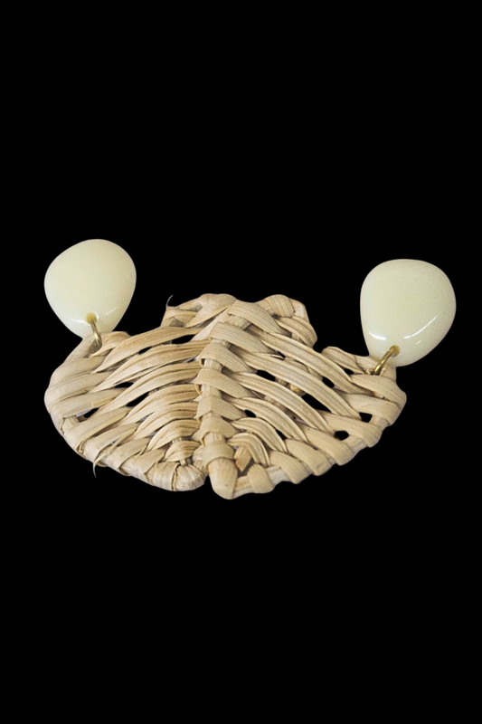 Puso Rattan Earrings - Beige