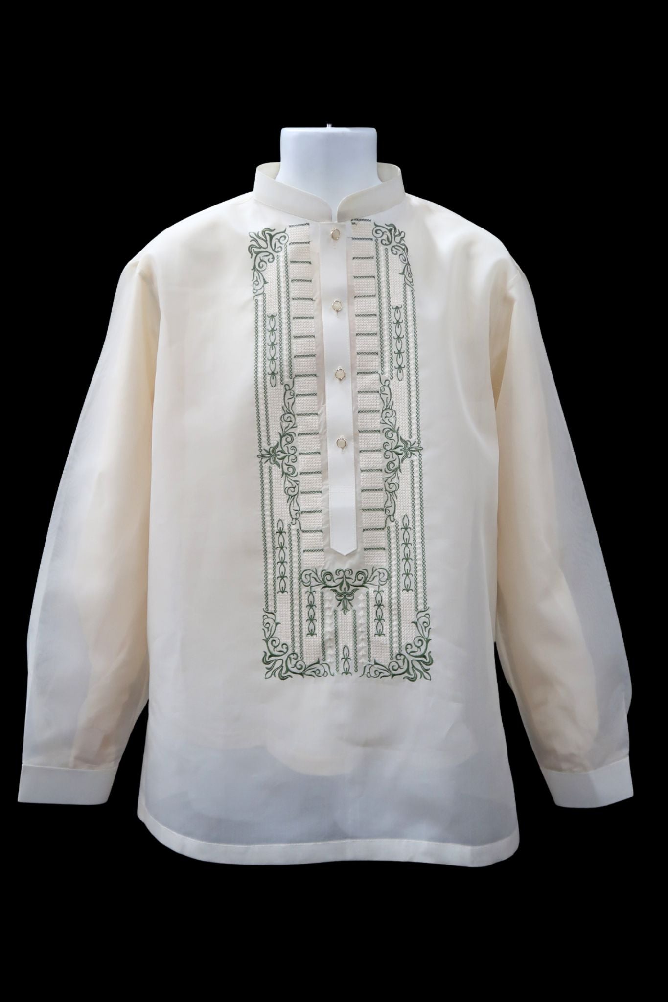 Bead Barong - Beige & Olive Green Jusi