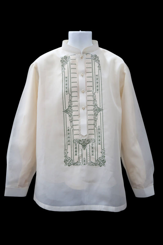 Bead Barong - Beige & Olive Green Jusi