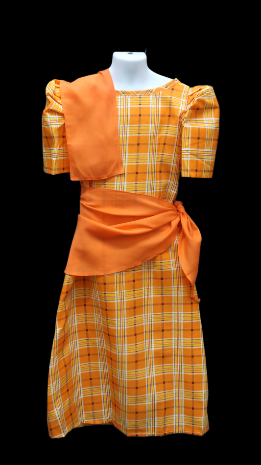 Girl's Balintawak Plaid Dress - Orange