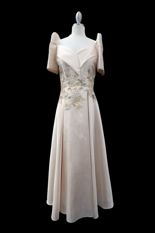 Metallic Gazar Overlap Gown - Beige