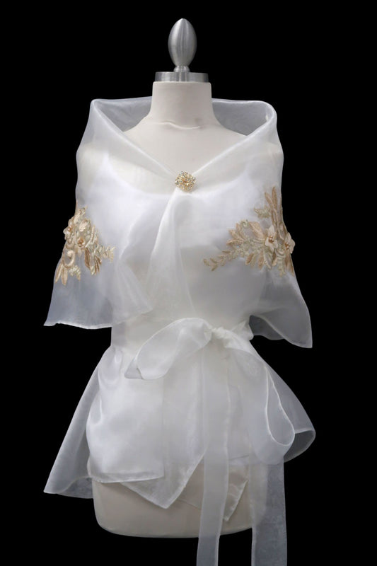 Lace Applique Panuelo - Ivory & Beige