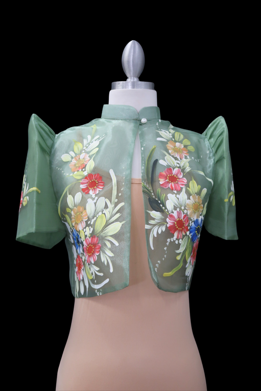Hand Painted Single Button Bolero - Sage Green