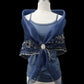 Navy & Beige Embroidered Alampay - Signature Drape (68")