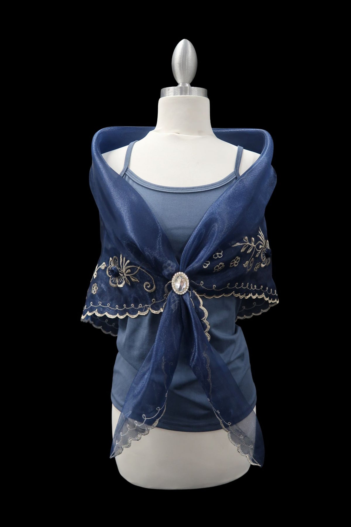 Navy & Beige Embroidered Alampay - Signature Drape (68")