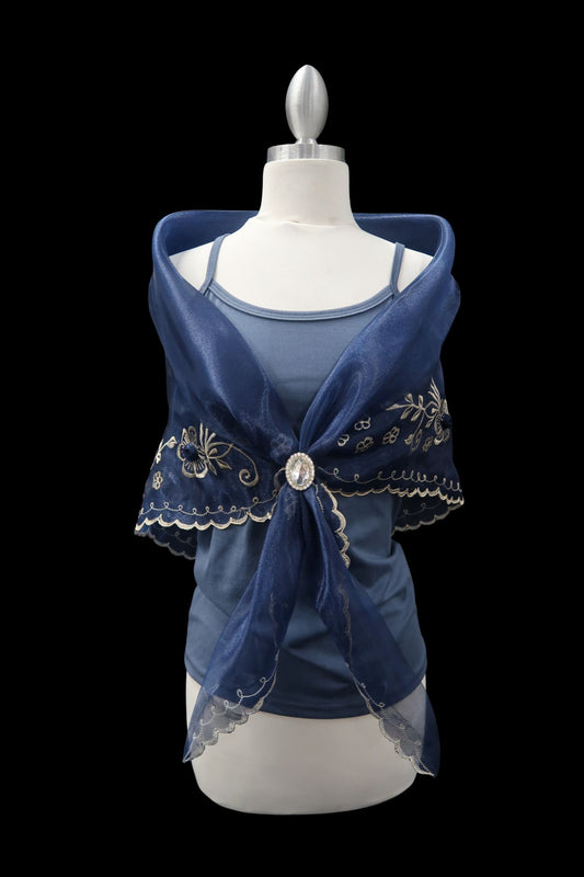 Navy & Beige Embroidered Alampay - Signature Drape (68")