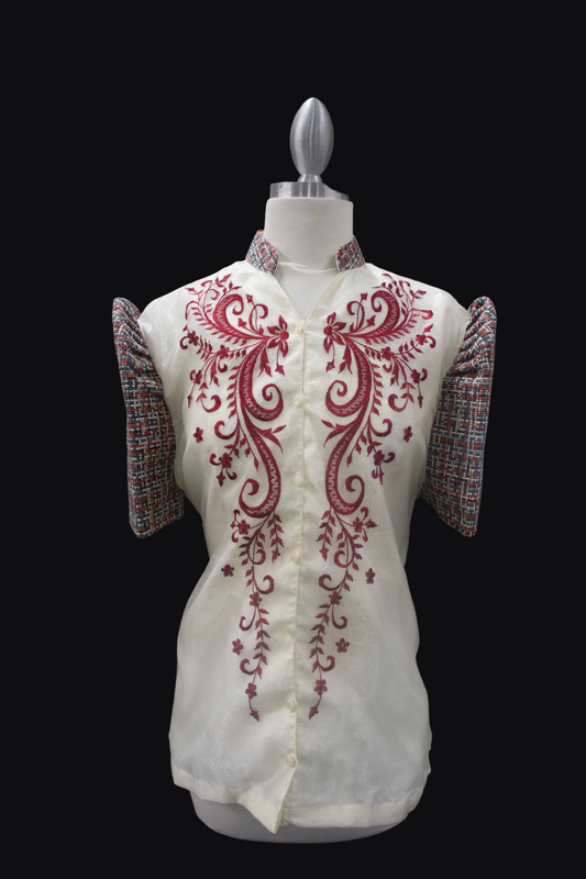 Ethnic Mestiza Barong Blouse - Burgundy
