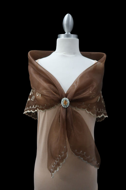 Chocolate Brown Embroidered Alampay - Signature Drape (68")