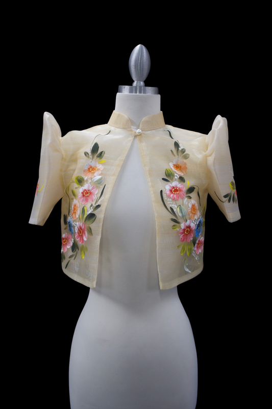 Hand Painted Single Button Bolero - Beige