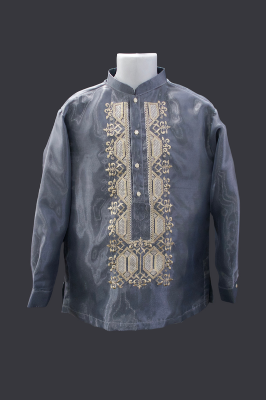Navy Gray Organza Barong