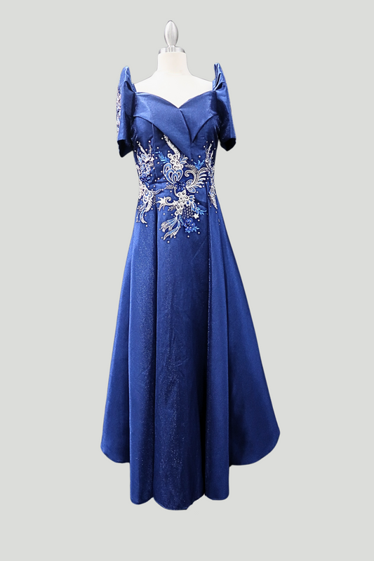 Metallic Gazar Overlap Gown - Sapphire Blue