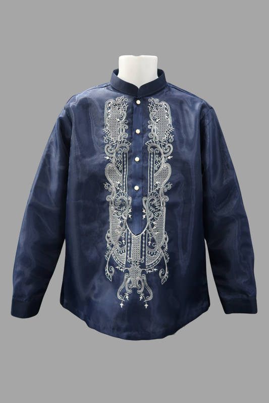 Swirl 10 Barong - Navy Blue/Gray Organza