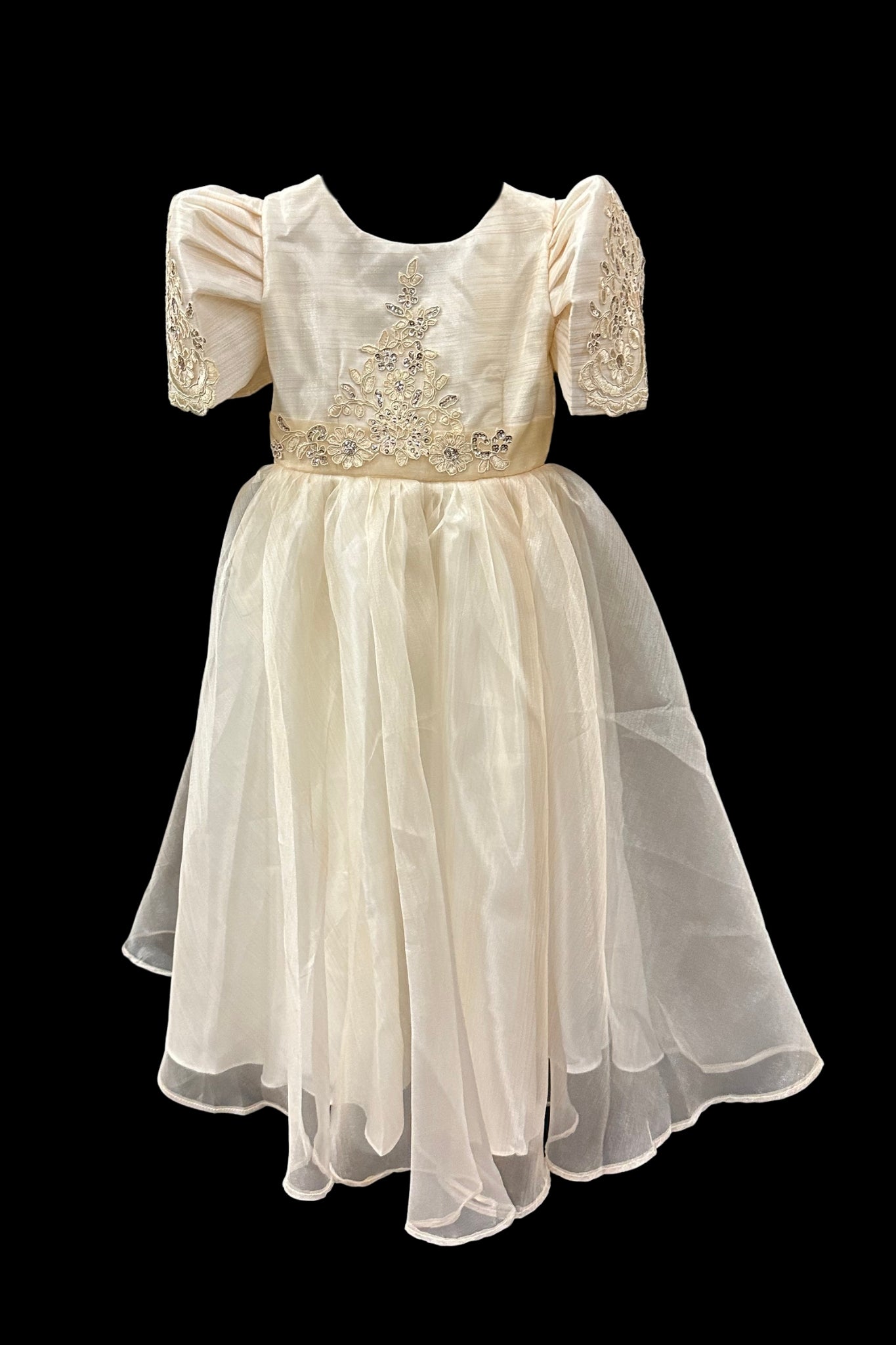 Girls Lace Applique Filipiniana Gown - Beige