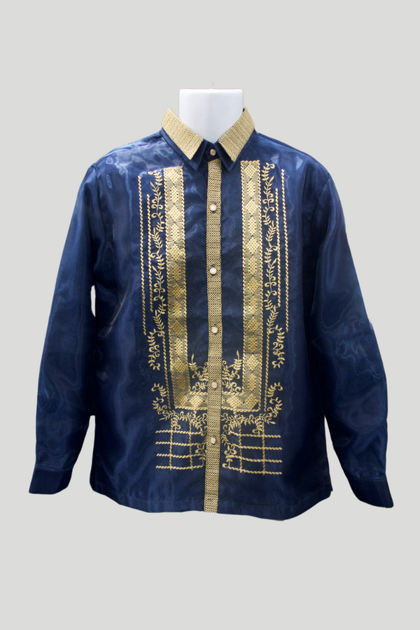 Levi Barong - Navy & Gold Organza – CMC Boutique LV