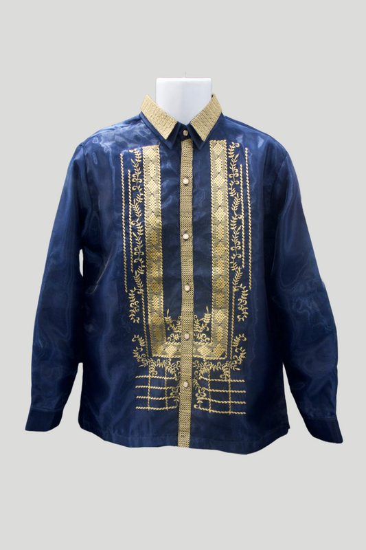 Navy Blue/Gold Organza Barong