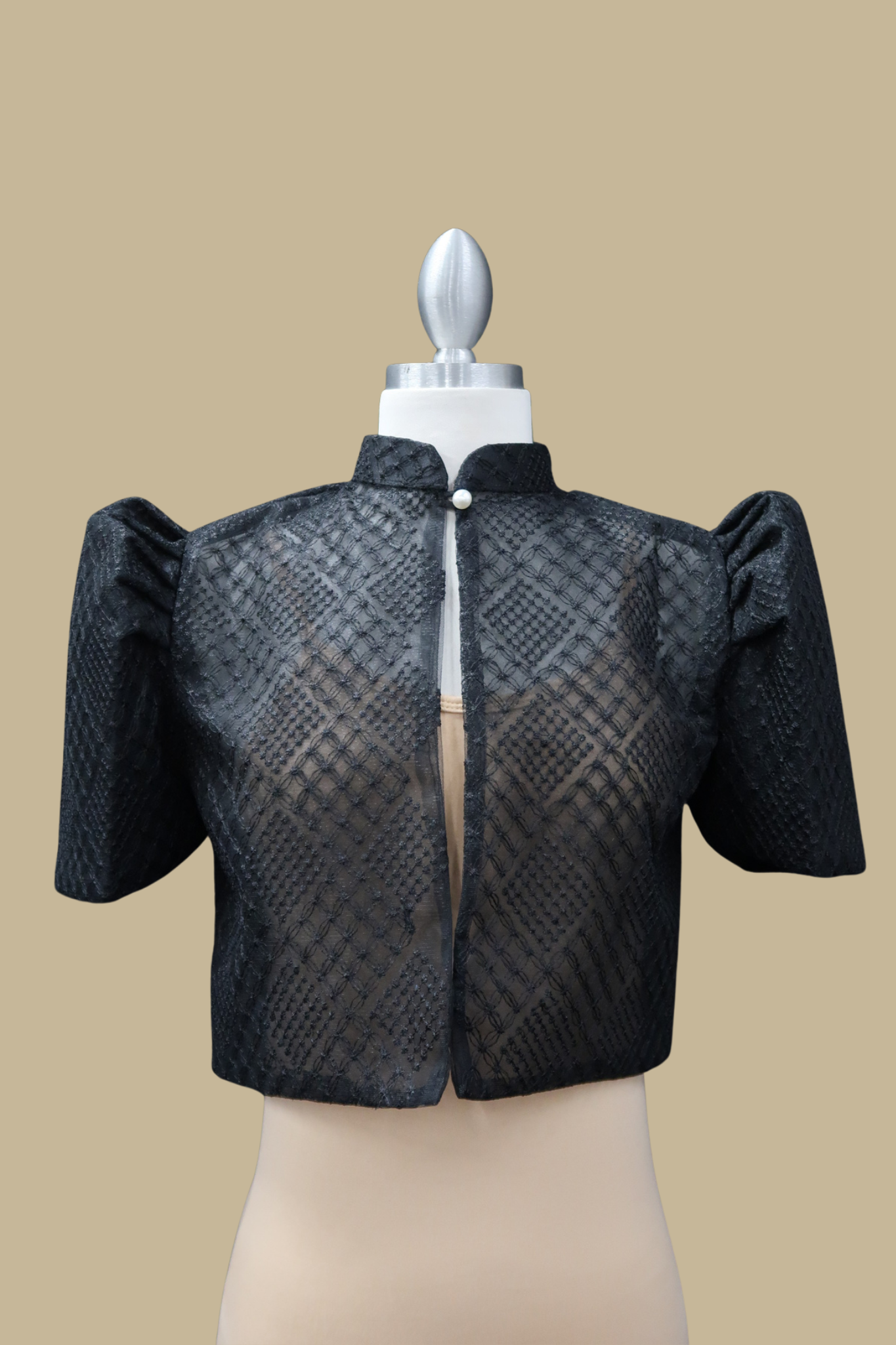 Full Lace Emb Diamond Bolero - Black