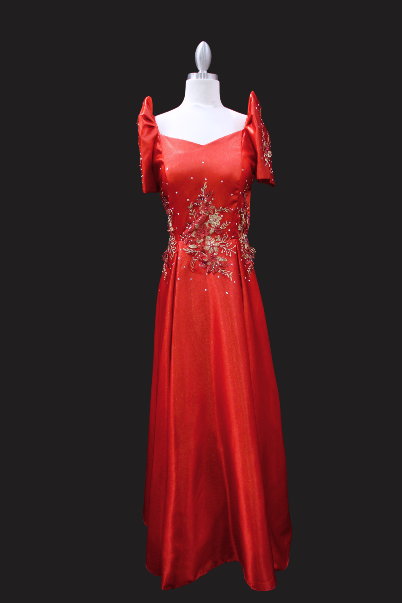 Diamond Satin Filipiniana Gown - Ruby Red