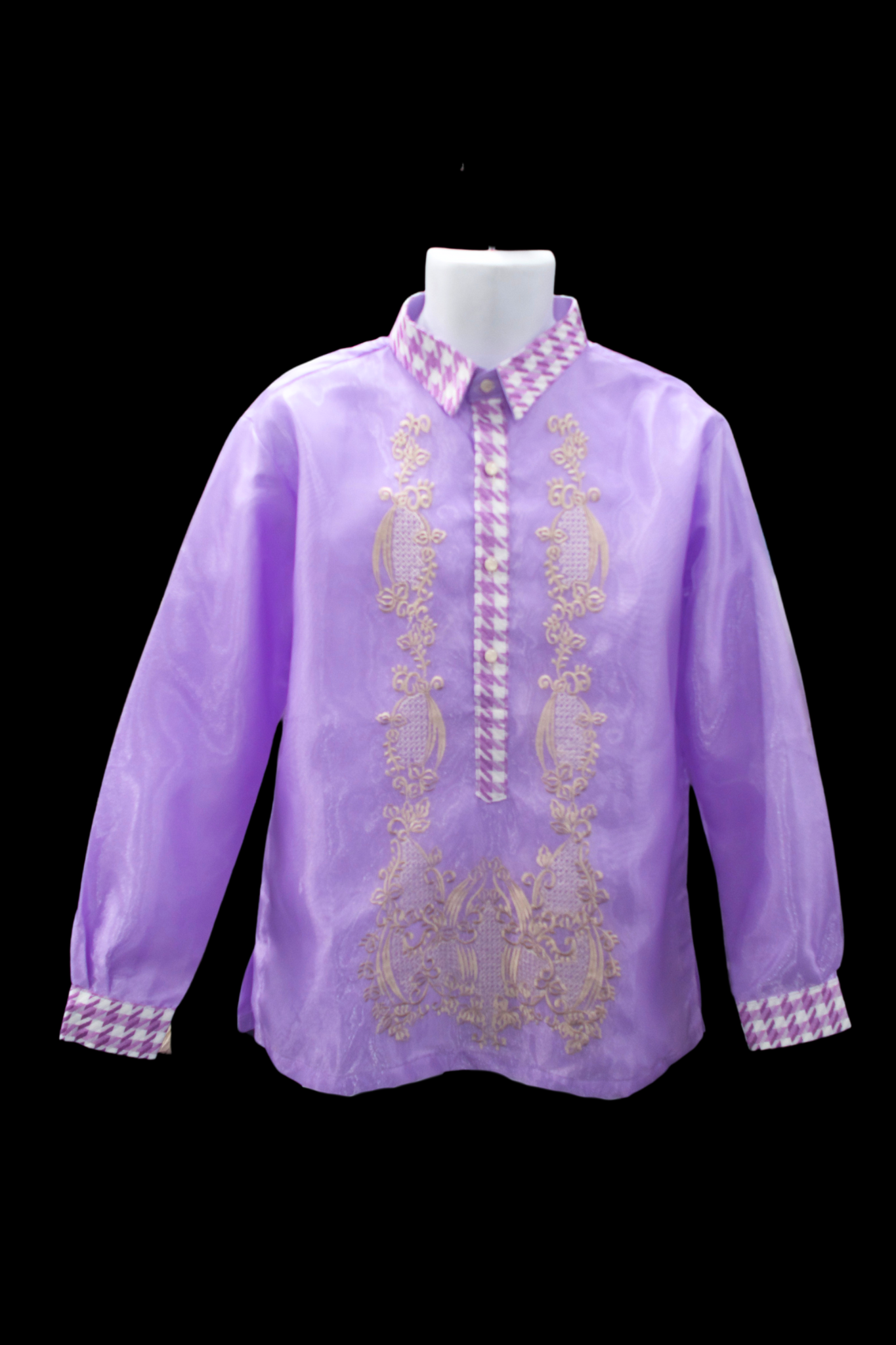 Houndstooth Organza Barong - Lavender