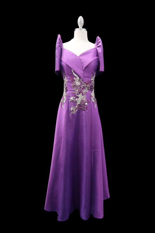 Metallic Gazar Overlap Gown - Royal Purple