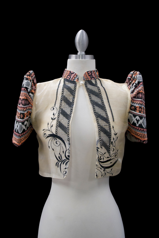 Ethnic Single Button Bolero - Orange/Black
