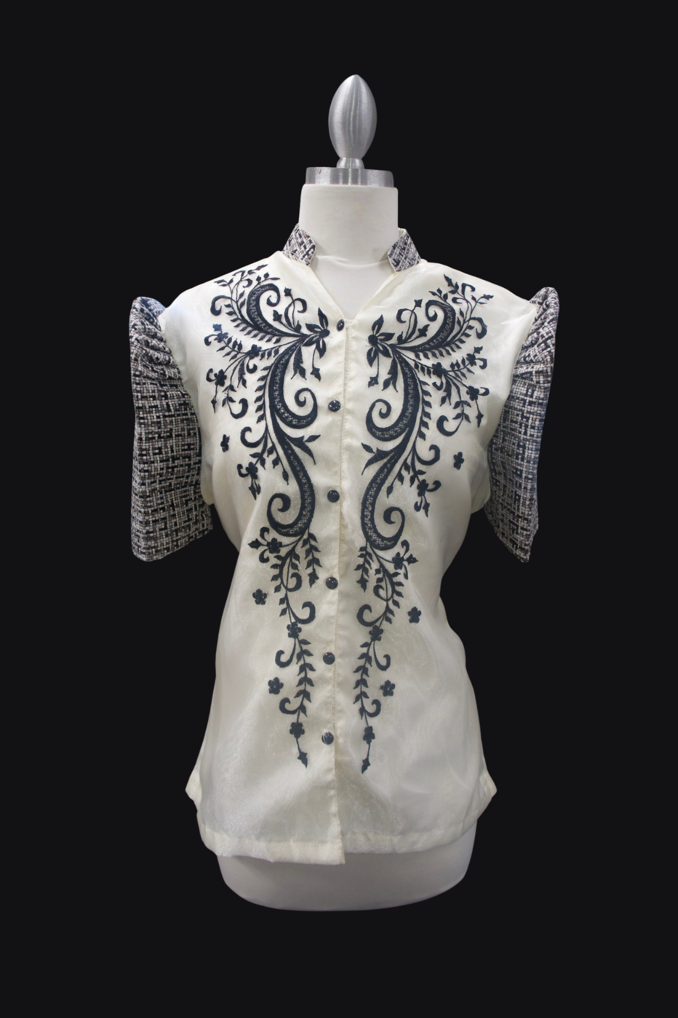 Ethnic Mestiza Barong Blouse - Black