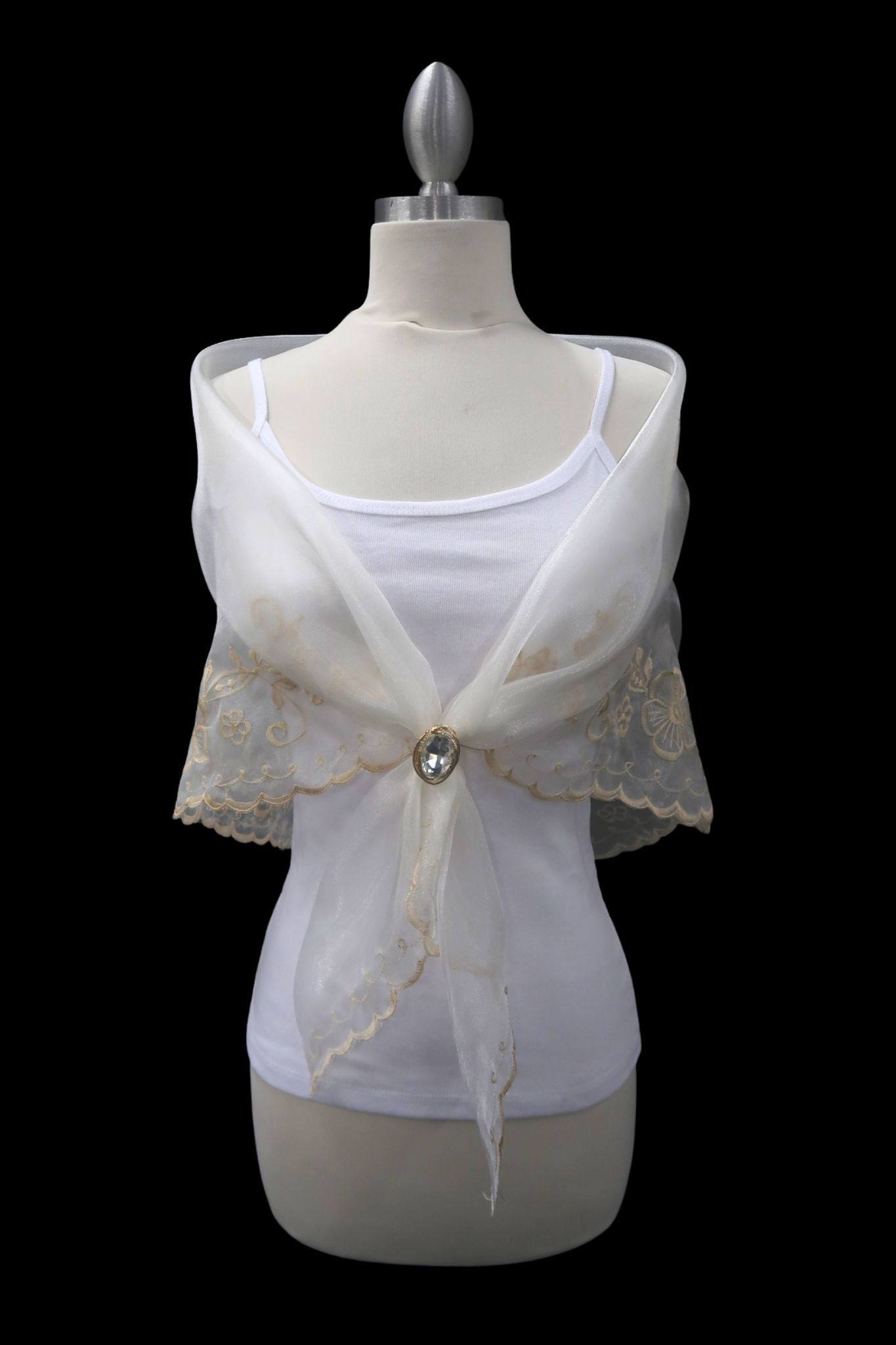 Ivory & Beige Embroidered Alampay - Petite Drape (60")
