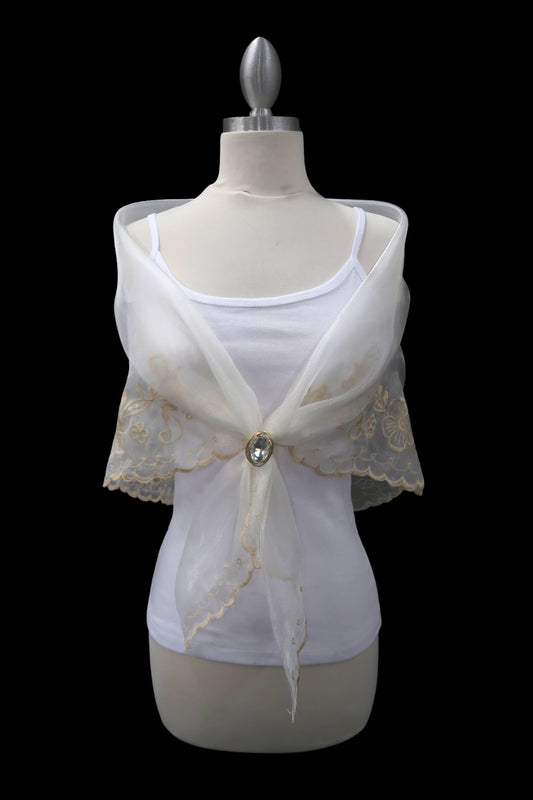 Ivory & Beige Embroidered Alampay - Petite Drape (60")