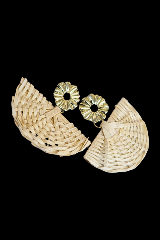 Pamaypay Rattan Earrings - Beige