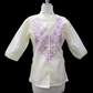 3/4 Sleeve Barong Blouse - Beige/Lavender