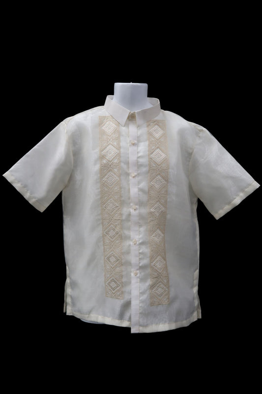 Diamond Short Sleeve Barong - Traditional Pina Organza