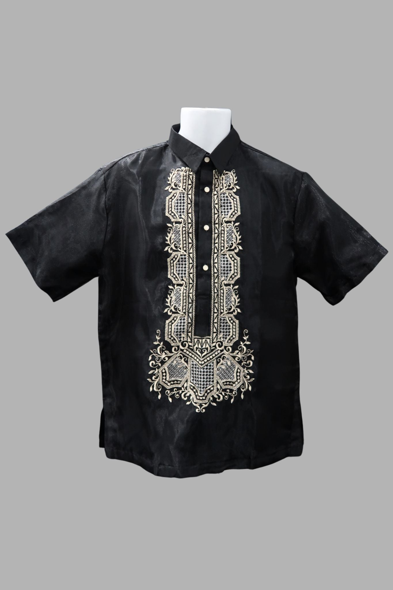 Talim Short Sleeve Barong – Black & Mocha Organza