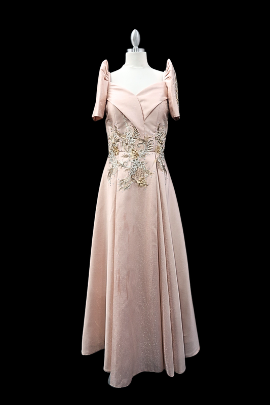 Metallic Gazar Overlap Gown - Blush Pink