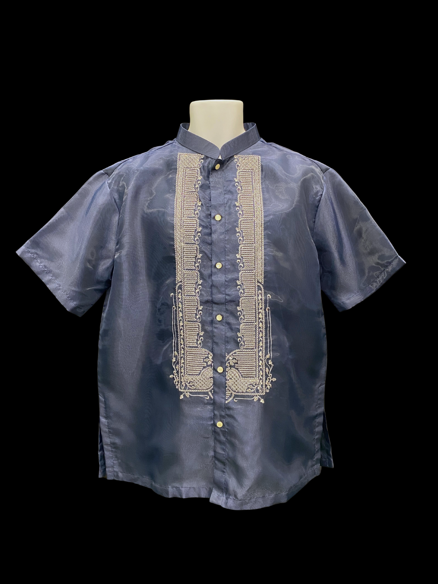 Short Sleeve Organza Barong - Navy