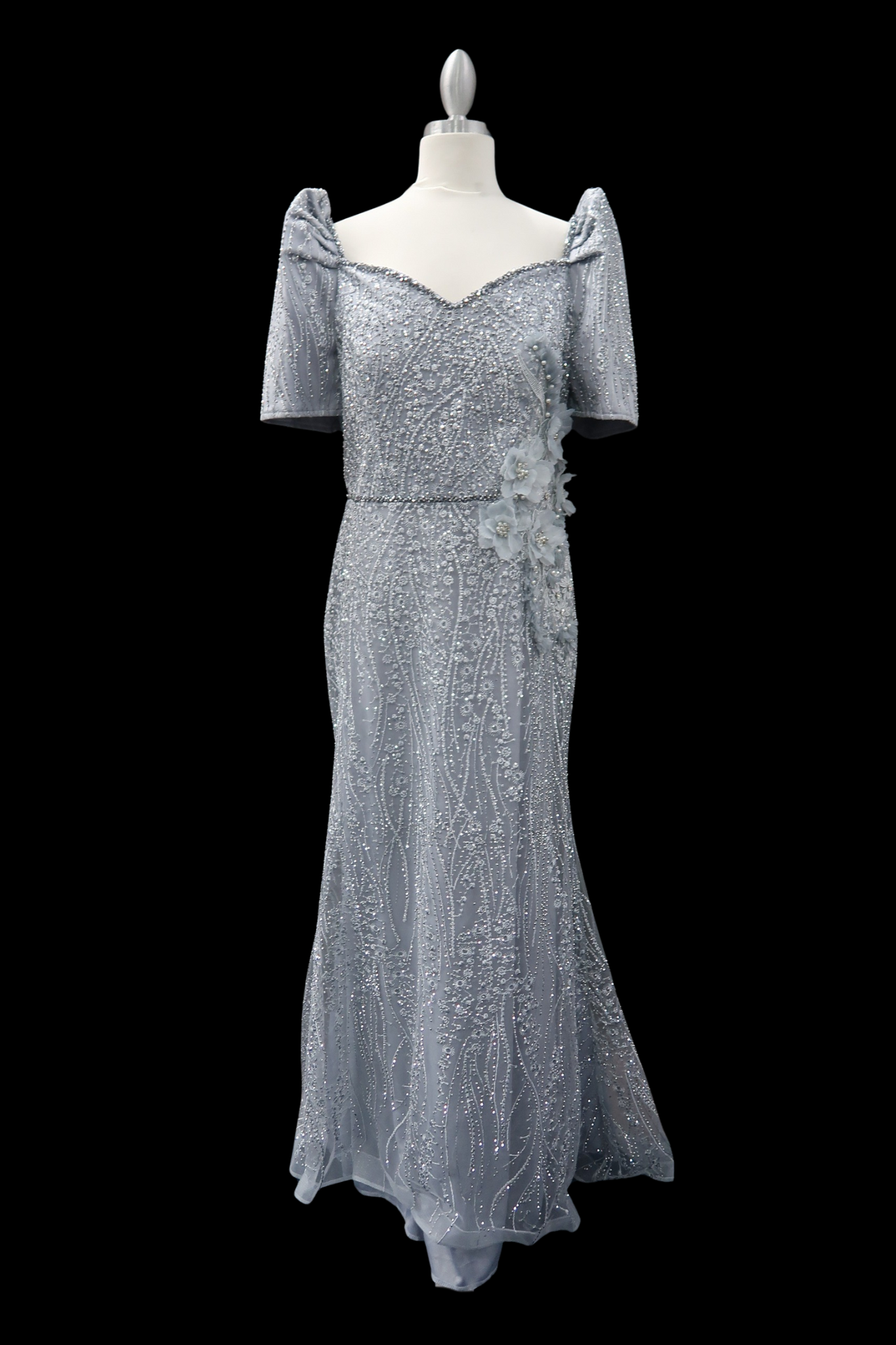 Serafina Rhinestone/Beaded Mestiza Gown - Gray