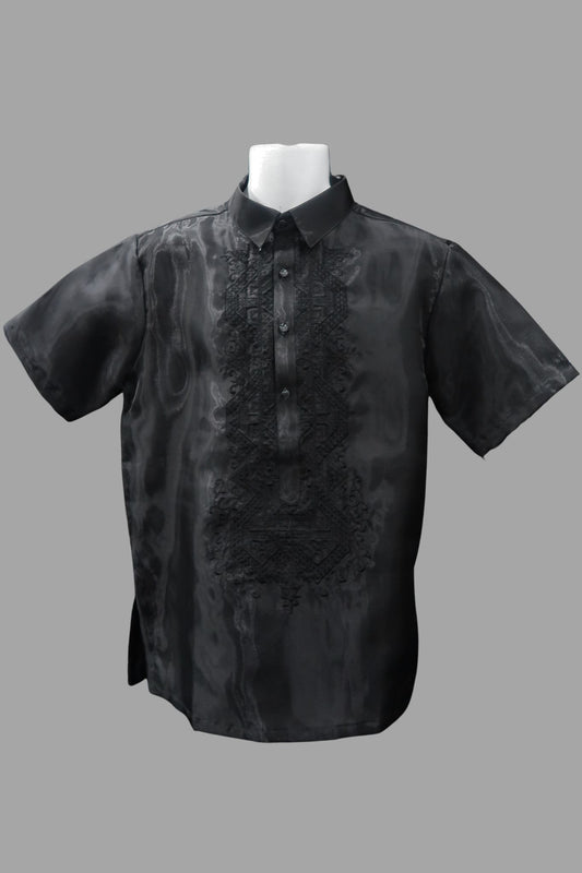 Dakila Short Sleeve Barong – Black on Black Organza