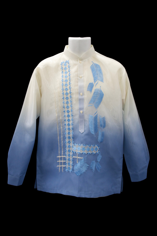 Dusty Blue Mono Organza Barong - Leaf