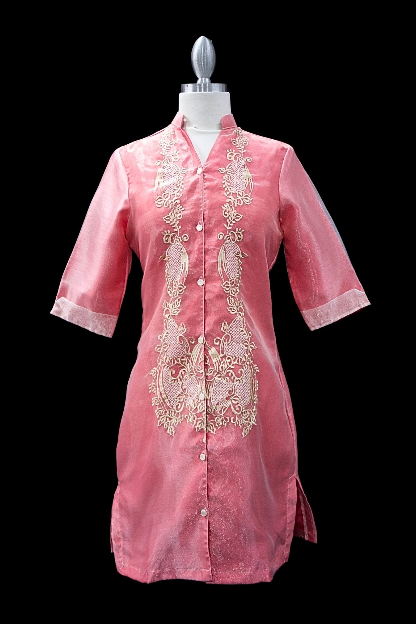 3/4 Sleeve Barong Dress - Old Rose