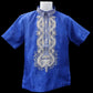 Short Sleeve Barong – Royal Blue Organza (Mark C Embroidery Designs)