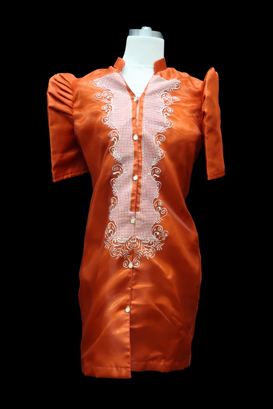 Martina Satin Barong Dress - Terracotta